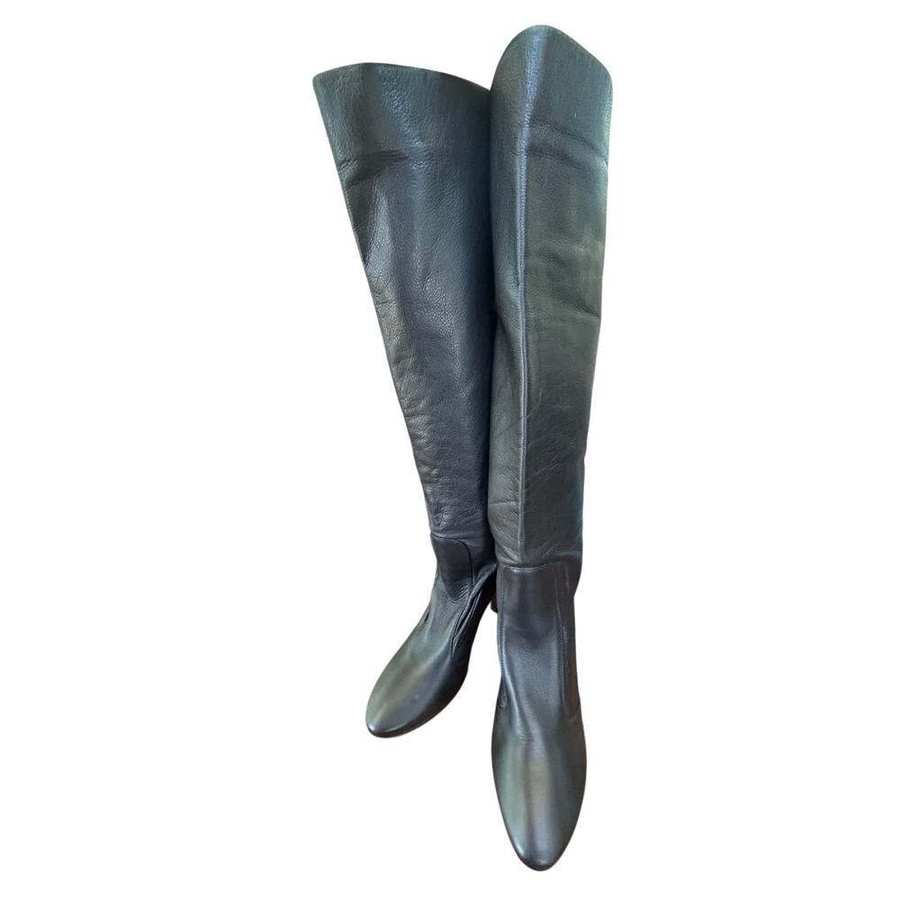 Jimmy Choo Black Leather Slouchy Knee High Chunky Block Boots 36 5.5 6
